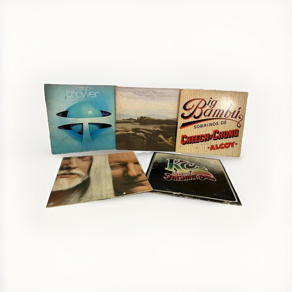 Lot of 5 Vintage Vinyl LP Records – Robin Trower, Cheech & Chong, KC & More